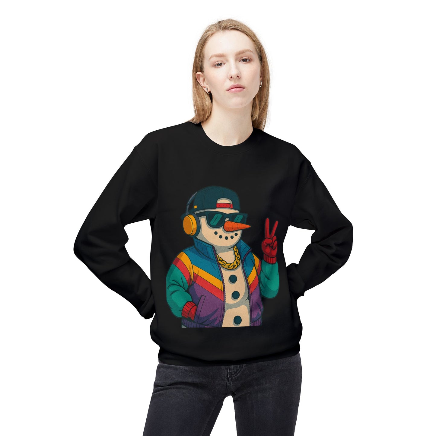 Retro 80s Christmas Sweatshirt – Holiday Synthwave Snowman Crewneck
